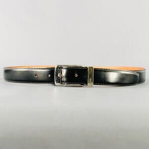 TOD'S Size 38 Black Silver Leather Belt